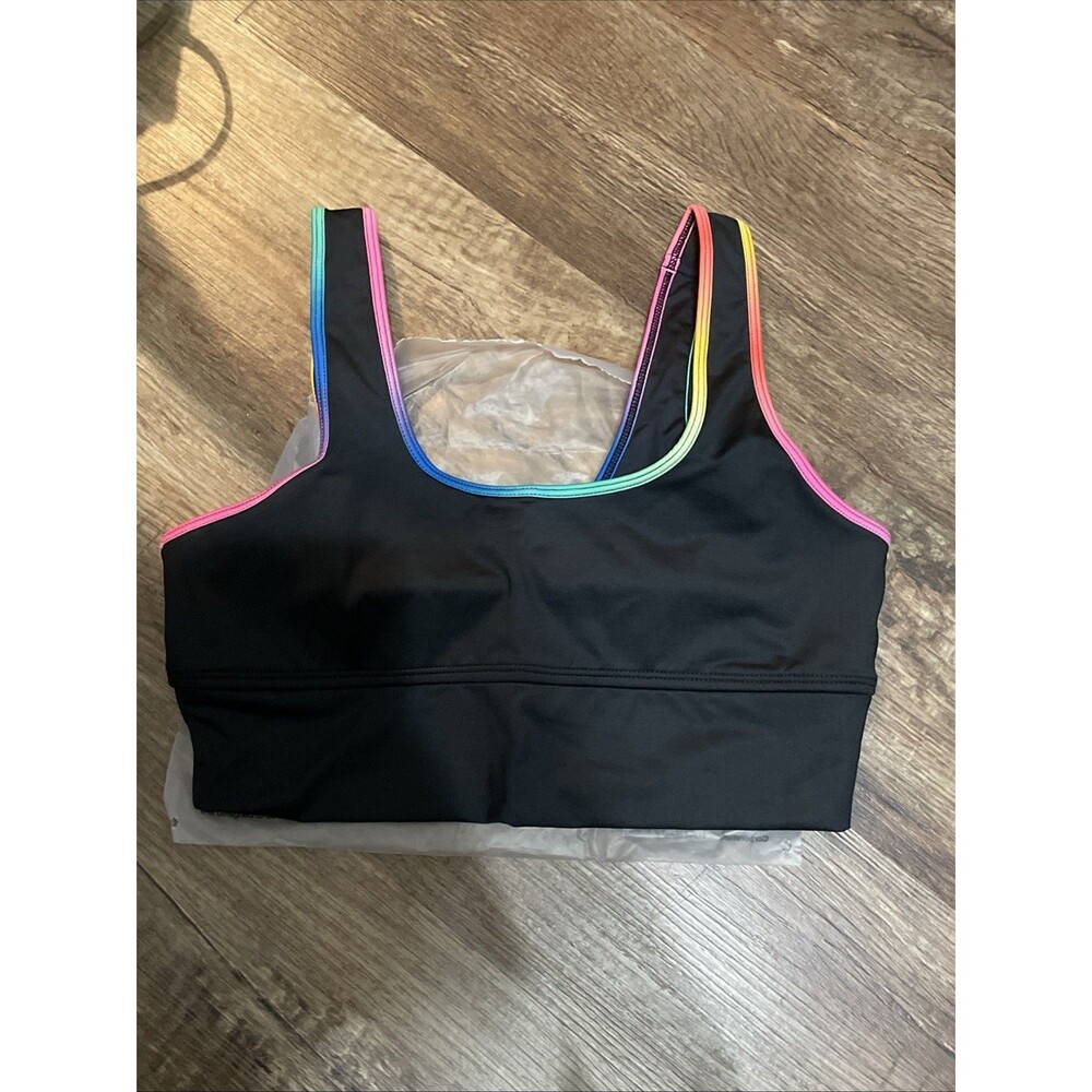 TomboyX Compression Swim Top Black Rainbow Ombré Athletic S | Pride Activewear